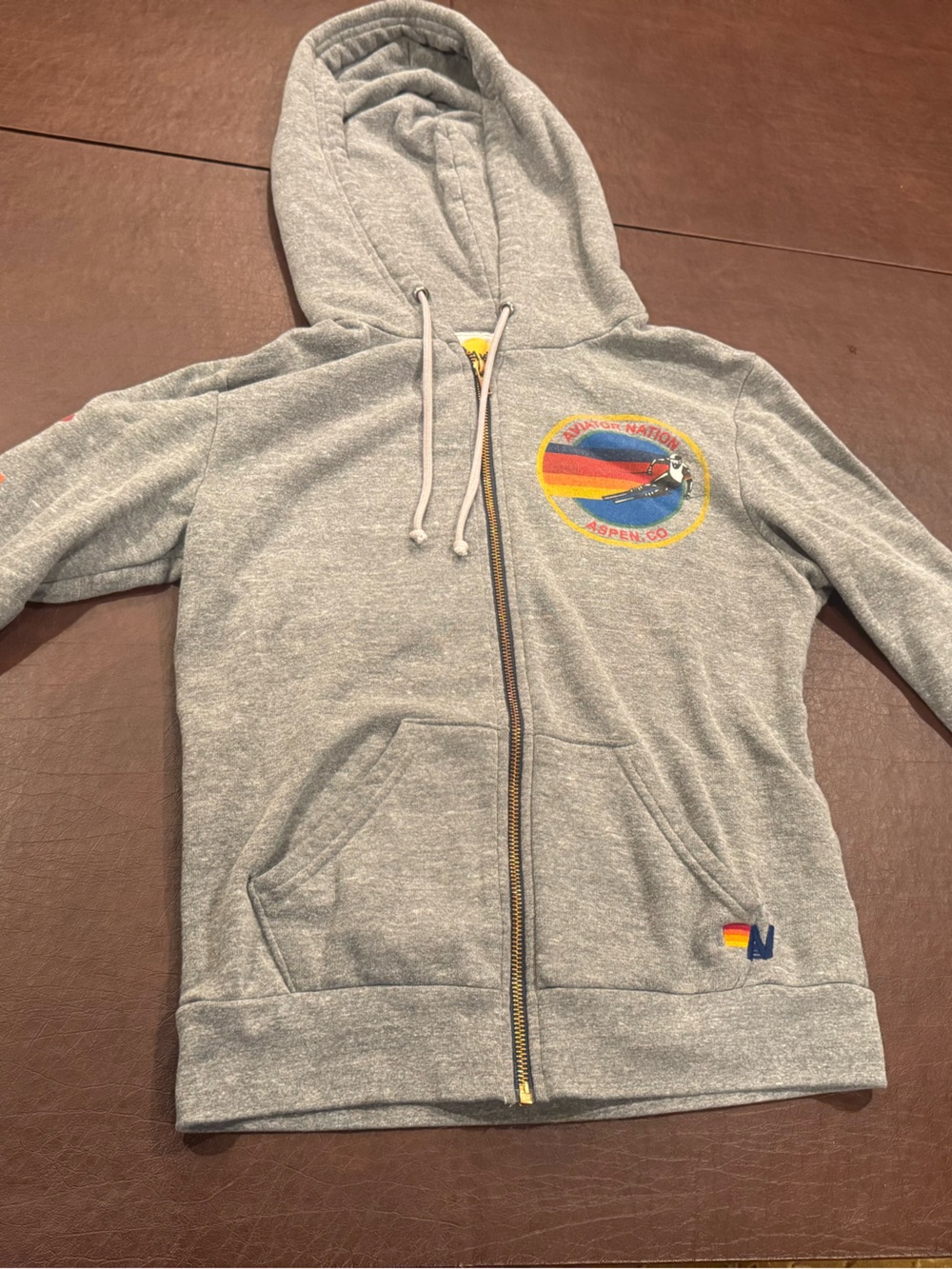 Aviator nation Heather Gray Zip-Up Hoodie with Rainbow Patch